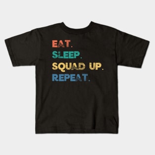 Funny Eat Sleep Squad Up Repeat Gamer Live Streamer Kids T-Shirt